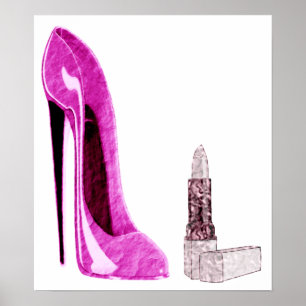 Affiche stylet rose de chaussure et de rouge à