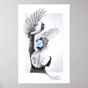 Affiche surréaliste d'art de crayon de femme de