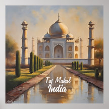 Affiche | Taj Mahal, Inde | Huile | Contenu AI