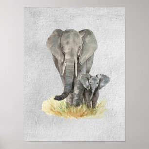 Affiche texturée éléphant mère et bébé
