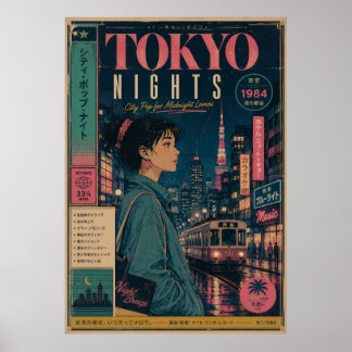 Affiche Tokyo Nuits Retro City Pop | Japon Vintage