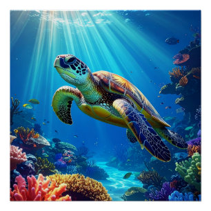 Affiche Tortue Marine Sérénité Océanique