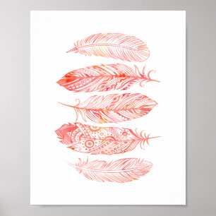 Affiche tribale d'impression de plume rose