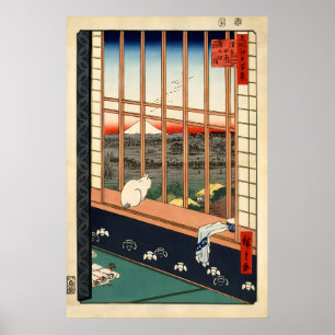Affiche Ukiyo-e Chat Japonais Rizières Asakusa