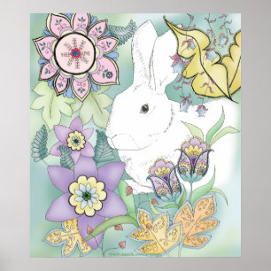 Affiche verte de lapin de forêt