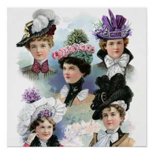 Affiche victorienne de casquettes de mode vintage