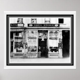 Affiche vintage 16 x 20 de photo du drugstore B&W