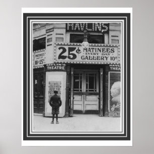 Affiche vintage 16 x 20 de salle de cinéma de B&W