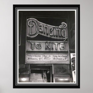 Affiche vintage 16 x 20 de salle de danse de B&W