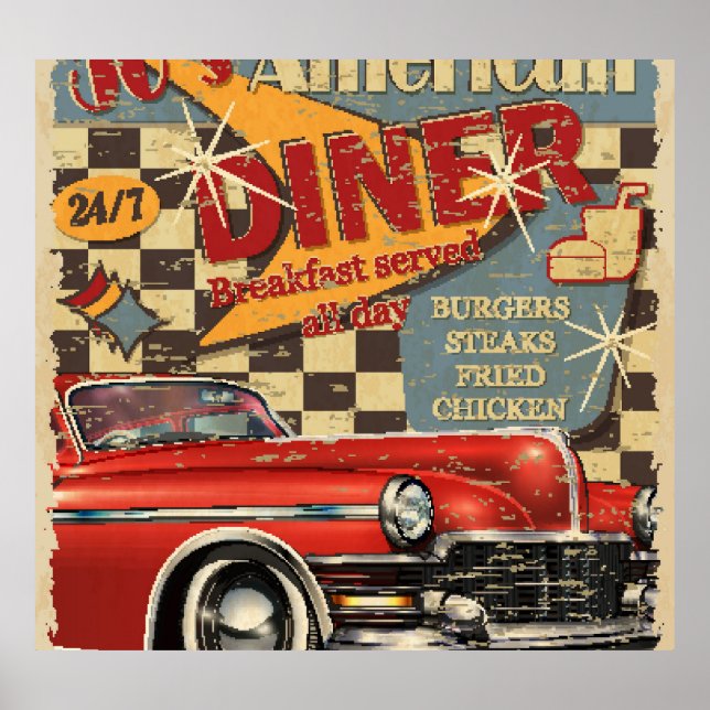 affiche vintage American Diner : style rétro (Devant)