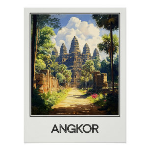 Affiche vintage Angkor, temple majestueux
