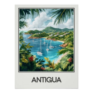 Affiche vintage Antigua, baie tropicale