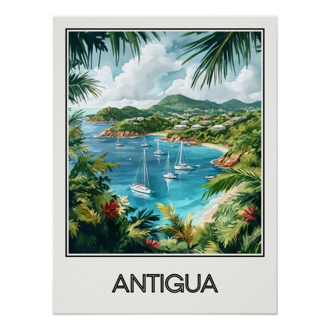 Affiche vintage Antigua, baie tropicale (Devant)