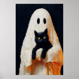 Affiche Vintage Chat Noir et Fantôme Gothique