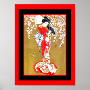 Affiche Vintage Dame Geisha Japonaise Art 2
