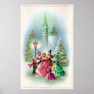 Affiche vintage de carolers de décor de vacances