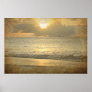 Affiche vintage de coucher du soleil de plage