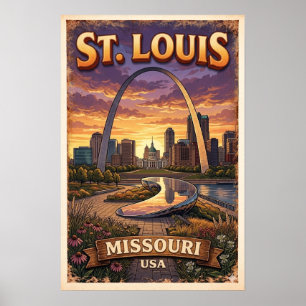 Affiche vintage de la Gateway Arch du Missouri