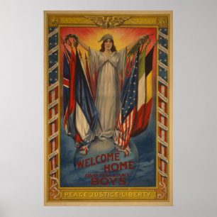 Affiche vintage de la paix, de la justice et de la