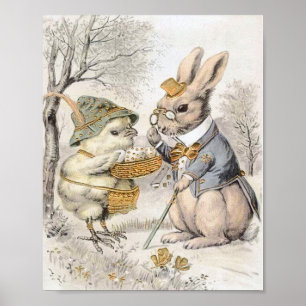Affiche vintage de lapin et de poussin