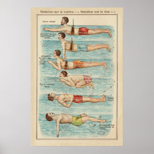 Affiche vintage de leçons de natation françaises