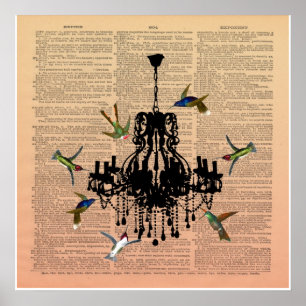 Affiche vintage de lustre de colibri de page de