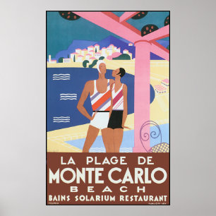 Affiche vintage de plage de Monte Carlo