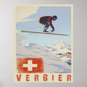 Affiche vintage de ski à Verbier en Suisse