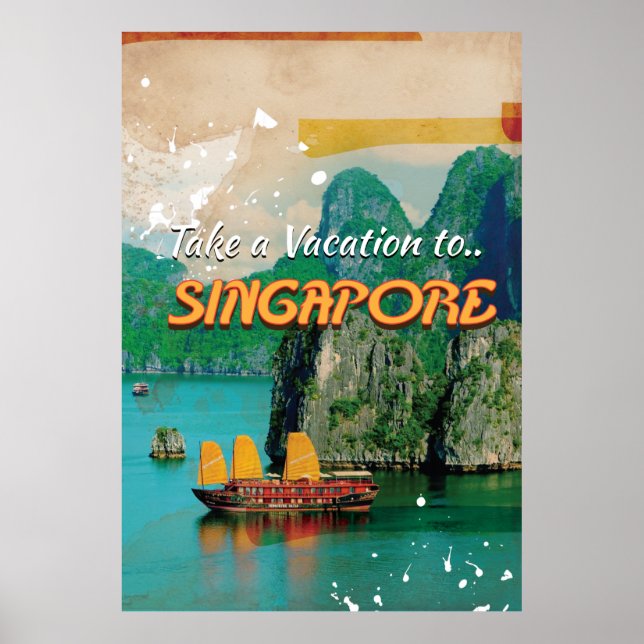 Affiche vintage de vacances à Singapour. (Devant)
