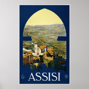 Affiche vintage de voyage d'Assisi Italie