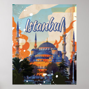 Affiche vintage de voyage de mosquée d'Istanbul
