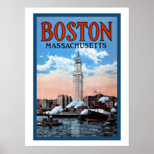 Affiche vintage de voyage du Massachusetts de port