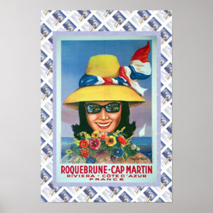 Affiche vintage de voyage, Roquebrune, casquette