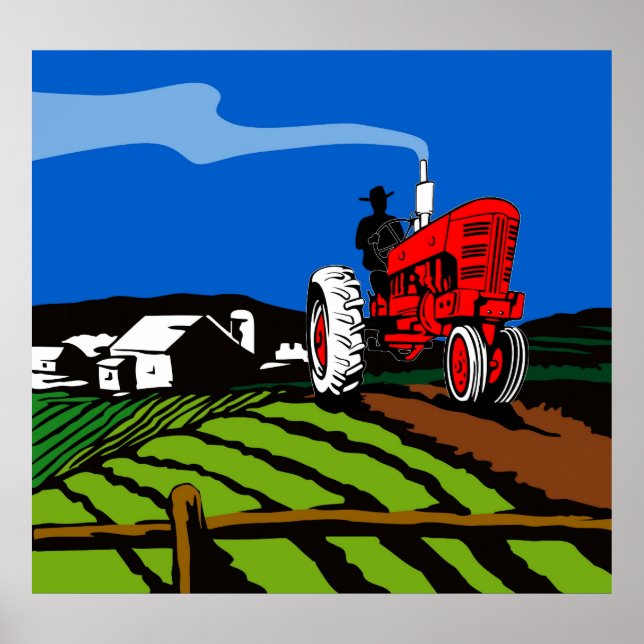 affiche vintage du tracteur agricole (Devant)