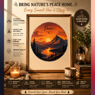 Affiche Vintage Feu de Camp Coucher de Soleil | Mo
