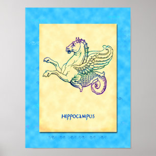 Affiche vintage grecque d'art d'hippocampe de hipp