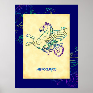 Affiche vintage grecque d'art d'hippocampe de hipp
