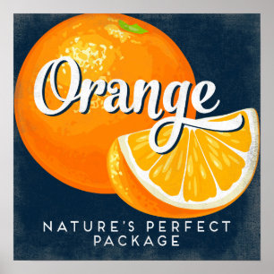 Affiche vintage orange d'étiquette de fruit