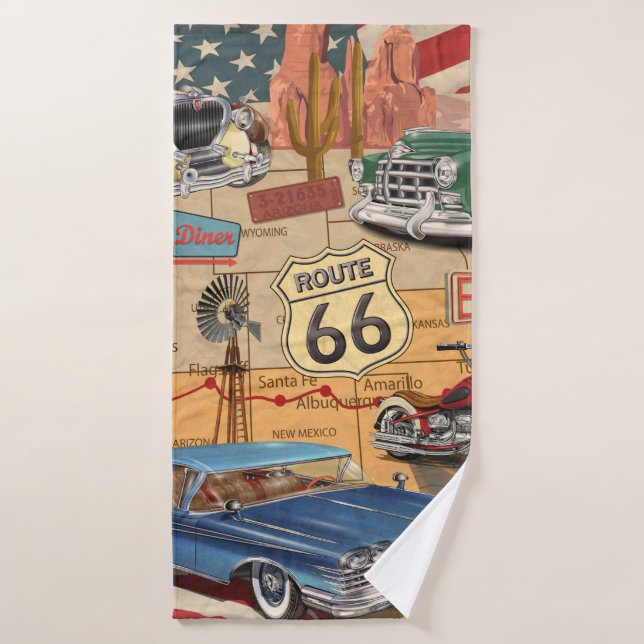 Affiche vintage Route 66. (Serviette de bain)