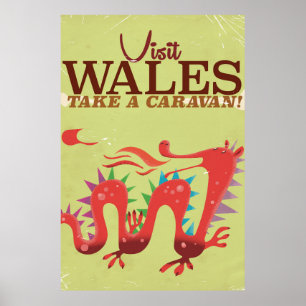 Affiche vintage vacances caravane pays de Galles