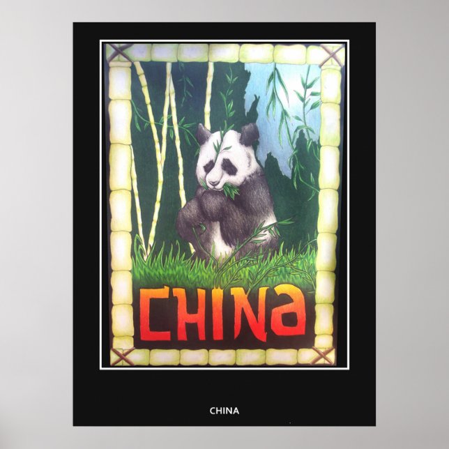 Affiche Vintage voyage Chine Panda (Devant)
