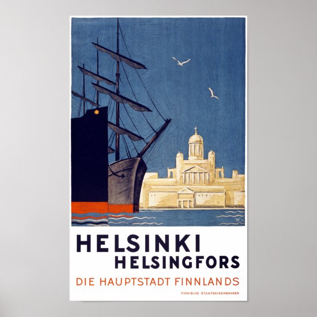 Affiche Vintage voyage d'Helsinki restaurée (Devant)