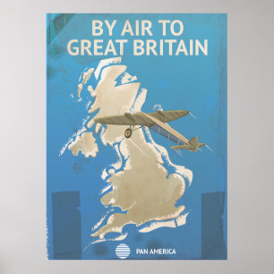 Affiche Vintage voyage par avion vers la Grande-Br