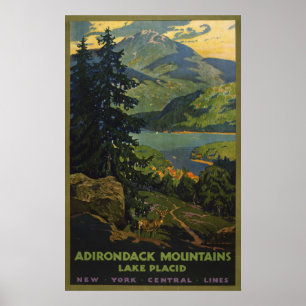 Affiche Vintage voyage Pour Les Montagnes Adironda