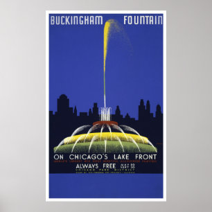 Affiche vintage WPA de la fontaine Buckingham