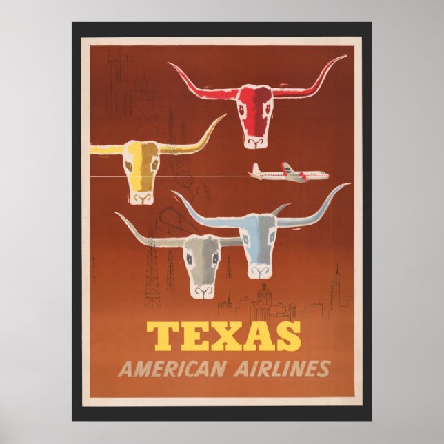 Affiche Voyage Pour American Airlines Vers Texas (Devant)
