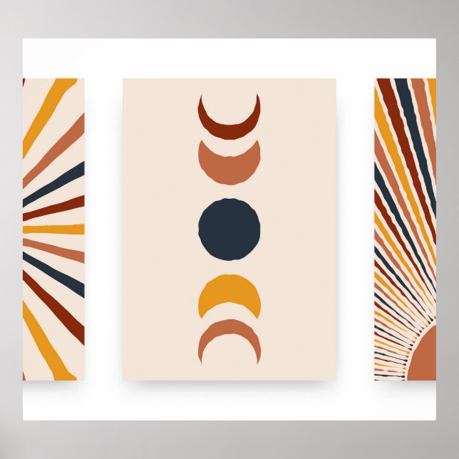 Affiches Abstraites de la lune Sun Boho (Devant)