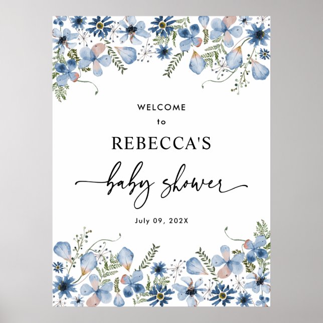 Affiches d'Affiche de bienvenue Fleur sauvage bleu (Devant)