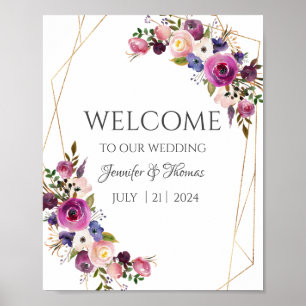 Affiches de bienvenue Roses violet et bleu