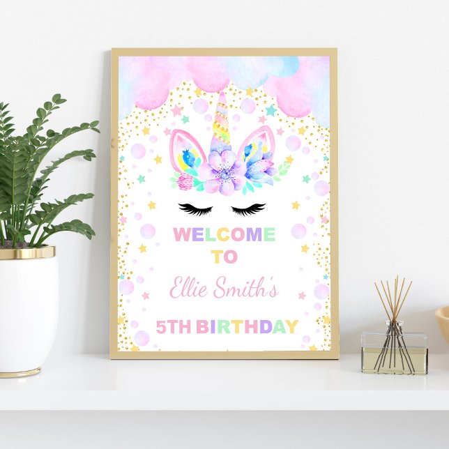 Affiches de bienvenue Unicorne Pink Purple Cloud (Pink Purple Cloud Unicorn Welcome Signs)